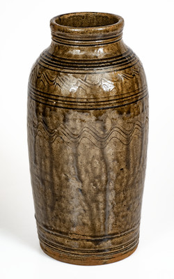 Catawba Valley, North Carolina Stoneware Jar w/ Elaborate Incised Decoration, c1850-80