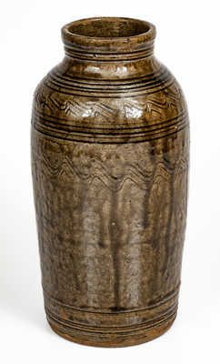 Catawba Valley, North Carolina Stoneware Jar w/ Elaborate Incised Decoration, c1850-80