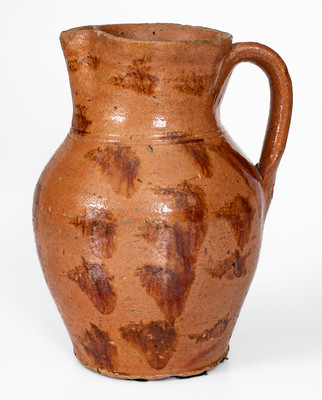Rare Glazed Redware Pitcher w/ Daubed Iron Slip Decoration, probably Sullivan County, Tenn.