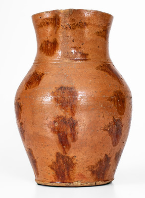 Rare Glazed Redware Pitcher w/ Daubed Iron Slip Decoration, probably Sullivan County, Tenn.