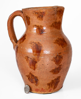 Rare Glazed Redware Pitcher w/ Daubed Iron Slip Decoration, probably Sullivan County, Tenn.