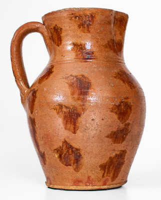 Rare Glazed Redware Pitcher w/ Daubed Iron Slip Decoration, probably Sullivan County, Tenn.