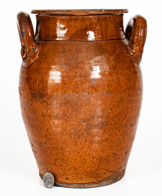 Rare Eastern Tennessee Redware Open-Handled Jar, probably Grainger County