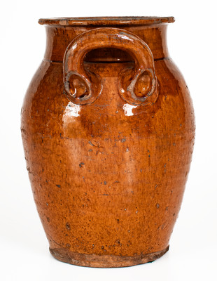 Rare Eastern Tennessee Redware Open-Handled Jar, probably Grainger County