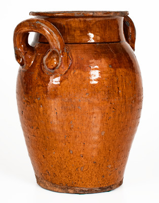 Rare Eastern Tennessee Redware Open-Handled Jar, probably Grainger County