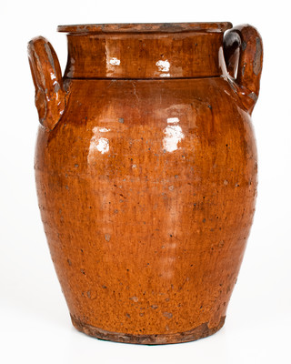 Rare Eastern Tennessee Redware Open-Handled Jar, probably Grainger County