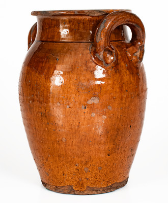 Rare Eastern Tennessee Redware Open-Handled Jar, probably Grainger County