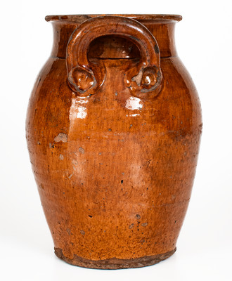 Rare Eastern Tennessee Redware Open-Handled Jar, probably Grainger County