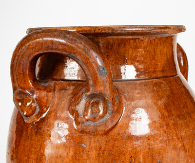 Rare Eastern Tennessee Redware Open-Handled Jar, probably Grainger County