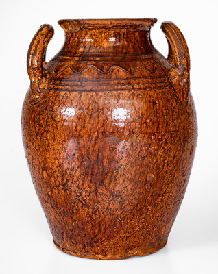 Rare Glazed Redware Jar w/ Open Handles, Southwestern Virginia or Eastern Tenn.