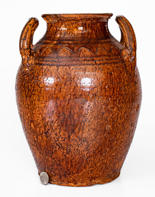 Rare Glazed Redware Jar w/ Open Handles, Southwestern Virginia or Eastern Tenn.