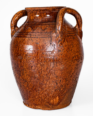 Rare Glazed Redware Jar w/ Open Handles, Southwestern Virginia or Eastern Tenn.