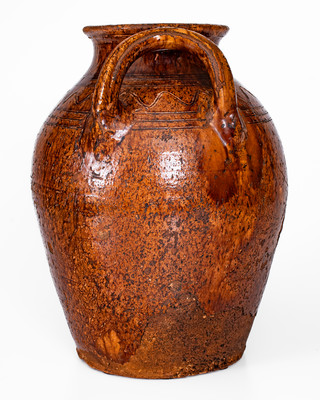 Rare Glazed Redware Jar w/ Open Handles, Southwestern Virginia or Eastern Tenn.