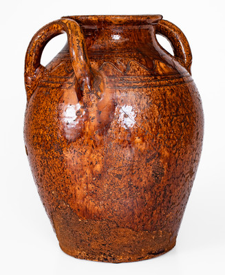 Rare Glazed Redware Jar w/ Open Handles, Southwestern Virginia or Eastern Tenn.