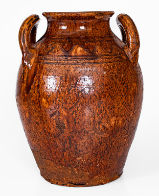 Rare Glazed Redware Jar w/ Open Handles, Southwestern Virginia or Eastern Tenn.