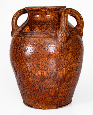 Rare Glazed Redware Jar w/ Open Handles, Southwestern Virginia or Eastern Tenn.