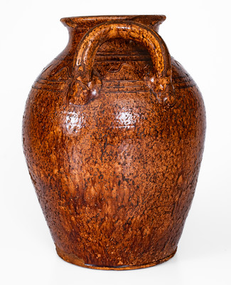 Rare Glazed Redware Jar w/ Open Handles, Southwestern Virginia or Eastern Tenn.