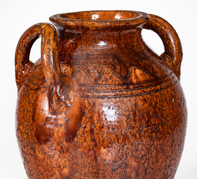 Rare Glazed Redware Jar w/ Open Handles, Southwestern Virginia or Eastern Tenn.