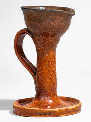 Very Rare Greene County, Tennessee Redware Grease Lamp, c1840-1880