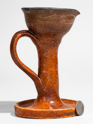 Very Rare Greene County, Tennessee Redware Grease Lamp, c1840-1880