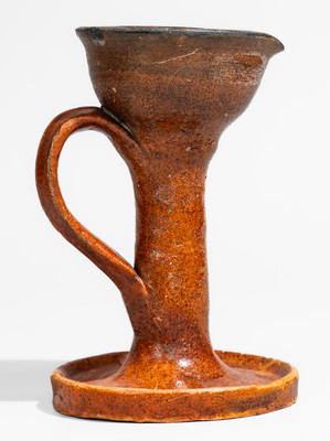 Very Rare Greene County, Tennessee Redware Grease Lamp, c1840-1880