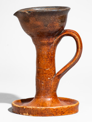 Very Rare Greene County, Tennessee Redware Grease Lamp, c1840-1880