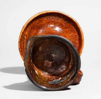 Very Rare Greene County, Tennessee Redware Grease Lamp, c1840-1880