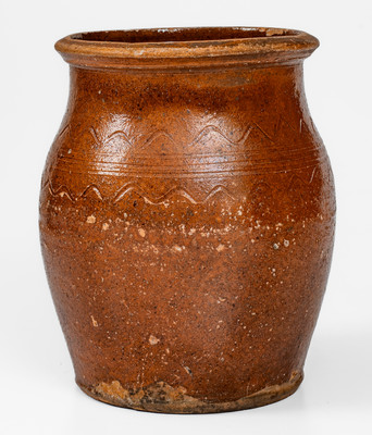 Redware Jar w/ Incised Sine Wave Decoration, Inscribed "32," probably Carter County, Tenn.