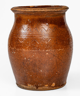 Redware Jar w/ Incised Sine Wave Decoration, Inscribed "32," probably Carter County, Tenn.