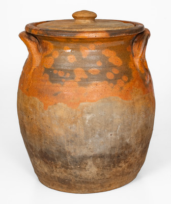 Rare attrib. Nathan Dicks, Randolph County, NC Redware Jar w/ Lid, c1875-1910