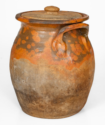 Rare attrib. Nathan Dicks, Randolph County, NC Redware Jar w/ Lid, c1875-1910