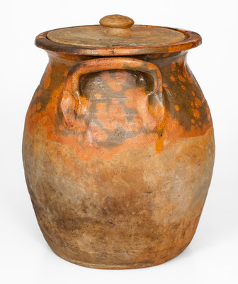 Rare attrib. Nathan Dicks, Randolph County, NC Redware Jar w/ Lid, c1875-1910