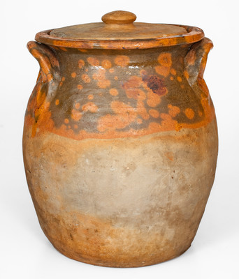 Rare attrib. Nathan Dicks, Randolph County, NC Redware Jar w/ Lid, c1875-1910