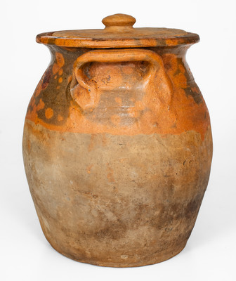 Rare attrib. Nathan Dicks, Randolph County, NC Redware Jar w/ Lid, c1875-1910