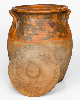 Rare attrib. Nathan Dicks, Randolph County, NC Redware Jar w/ Lid, c1875-1910