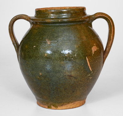 Rare Copper-Glazed Redware Jar, possibly East Tennessee, c1810-40
