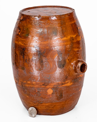 Rare Redware Rundlet w/ Two-Color Slip Decoration, probably North Carolina or Tennessee