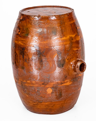 Rare Redware Rundlet w/ Two-Color Slip Decoration, probably North Carolina or Tennessee