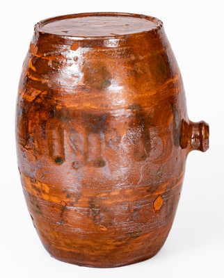 Rare Redware Rundlet w/ Two-Color Slip Decoration, probably North Carolina or Tennessee