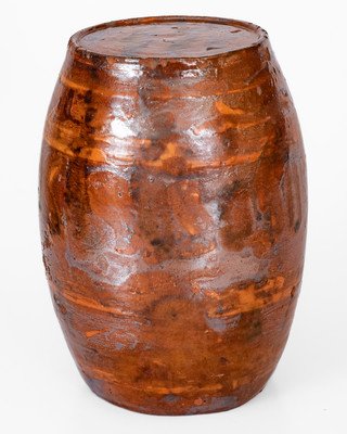 Rare Redware Rundlet w/ Two-Color Slip Decoration, probably North Carolina or Tennessee