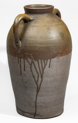 Large-Sized Middle Tennessee Salt-Glazed Stoneware Vase w/ Brown Slip Decoration