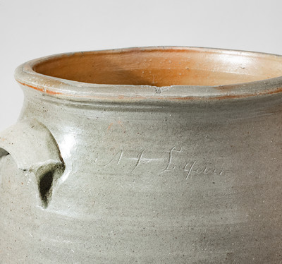 Extremely Rare "AJ Lafever," White County, Tennessee Large-Sized Salt-Glazed Stoneware Jar