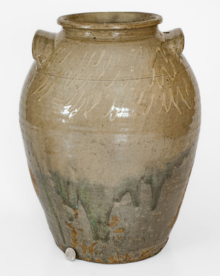 Unusual Stoneware Jar w/ Kaolin Slip Decoration, attrib. Thomas Chandler Pottery, Edgefield District, SC