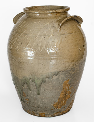 Unusual Stoneware Jar w/ Kaolin Slip Decoration, attrib. Thomas Chandler Pottery, Edgefield District, SC
