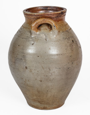 CHARLESTOWN (Frederick Carpenter, Massachusetts) Iron-Decorated Stoneware Jar w/ Impressed Hearts