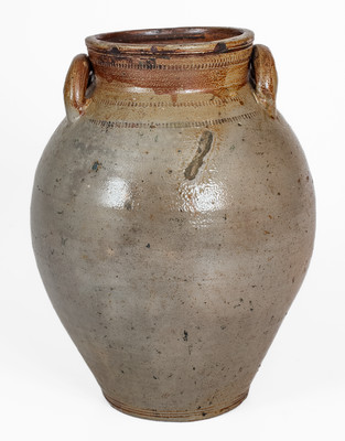 CHARLESTOWN (Frederick Carpenter, Massachusetts) Iron-Decorated Stoneware Jar w/ Impressed Hearts