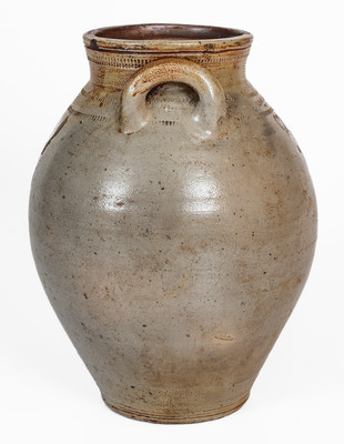 CHARLESTOWN (Frederick Carpenter, Massachusetts) Iron-Decorated Stoneware Jar w/ Impressed Hearts