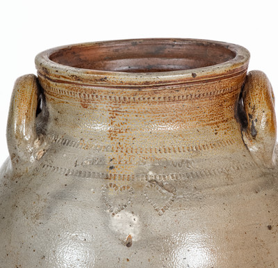 CHARLESTOWN (Frederick Carpenter, Massachusetts) Iron-Decorated Stoneware Jar w/ Impressed Hearts