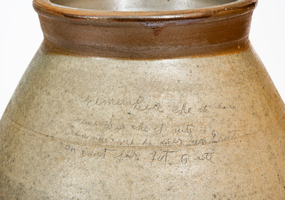 Very Rare Middle Tennessee Salt-Glazed Stoneware Churn w/ Incised Poem
