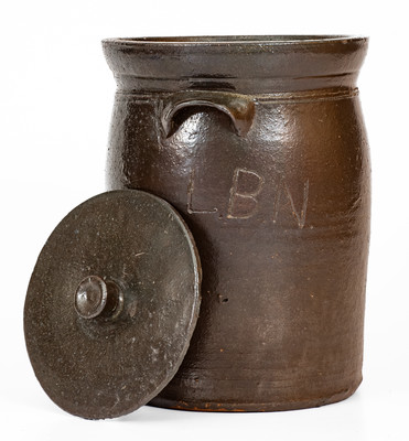 Glazed Stoneware Jar w/ Lid, Inscribed "L.B.N.," probably Tennessee
